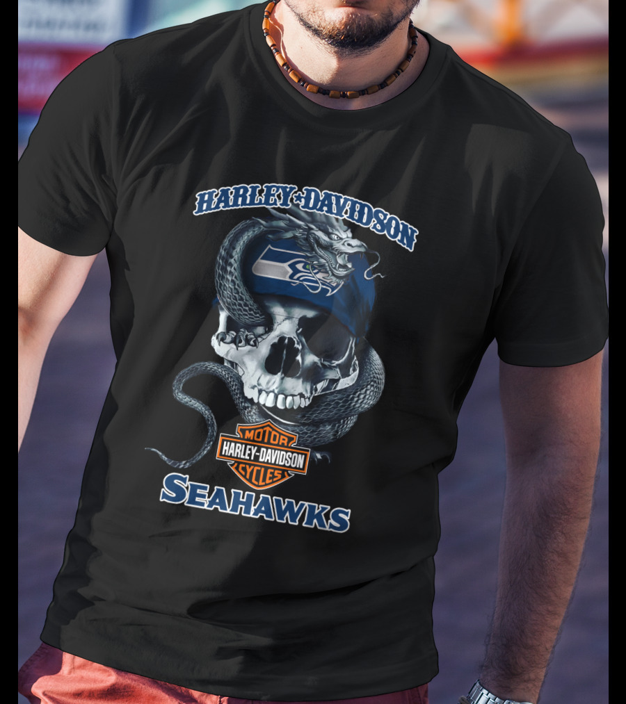 Harley Davidson Seattle Seahawks Skull And Snake T-Shirt