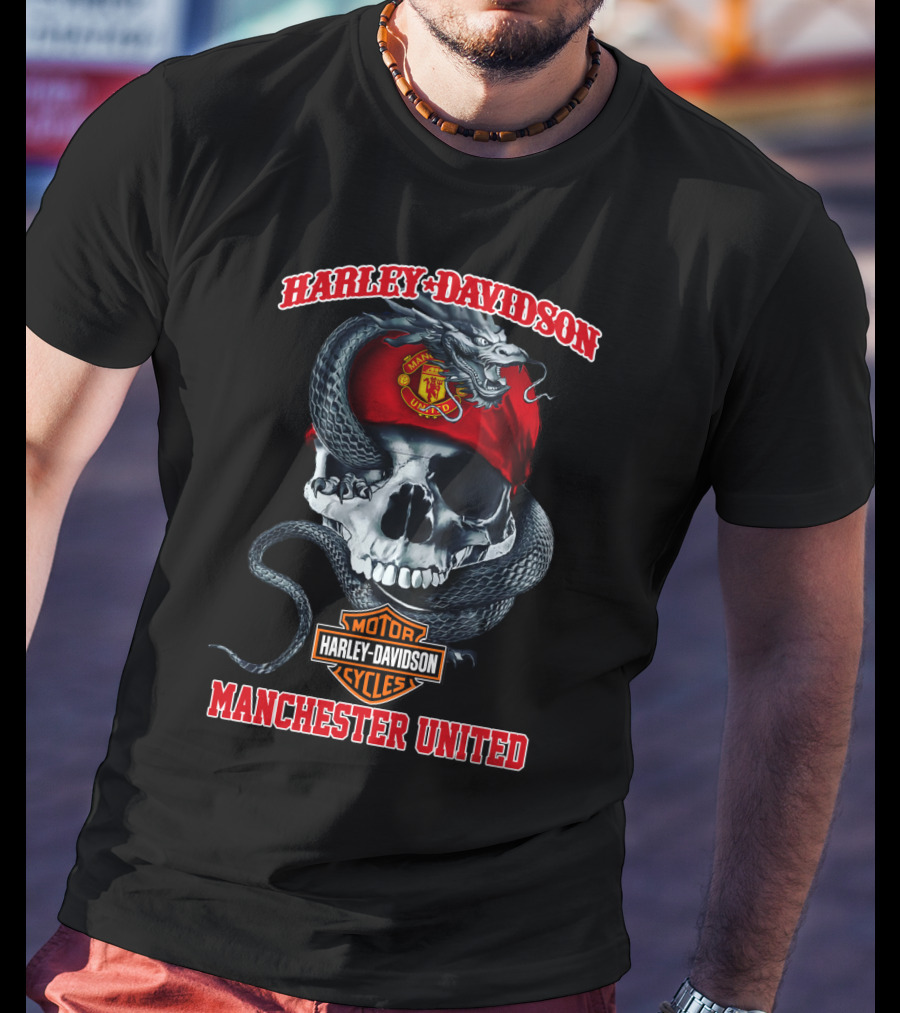 Harley Davidson Motor Cycles Manchester United Skull Snake T-Shirt