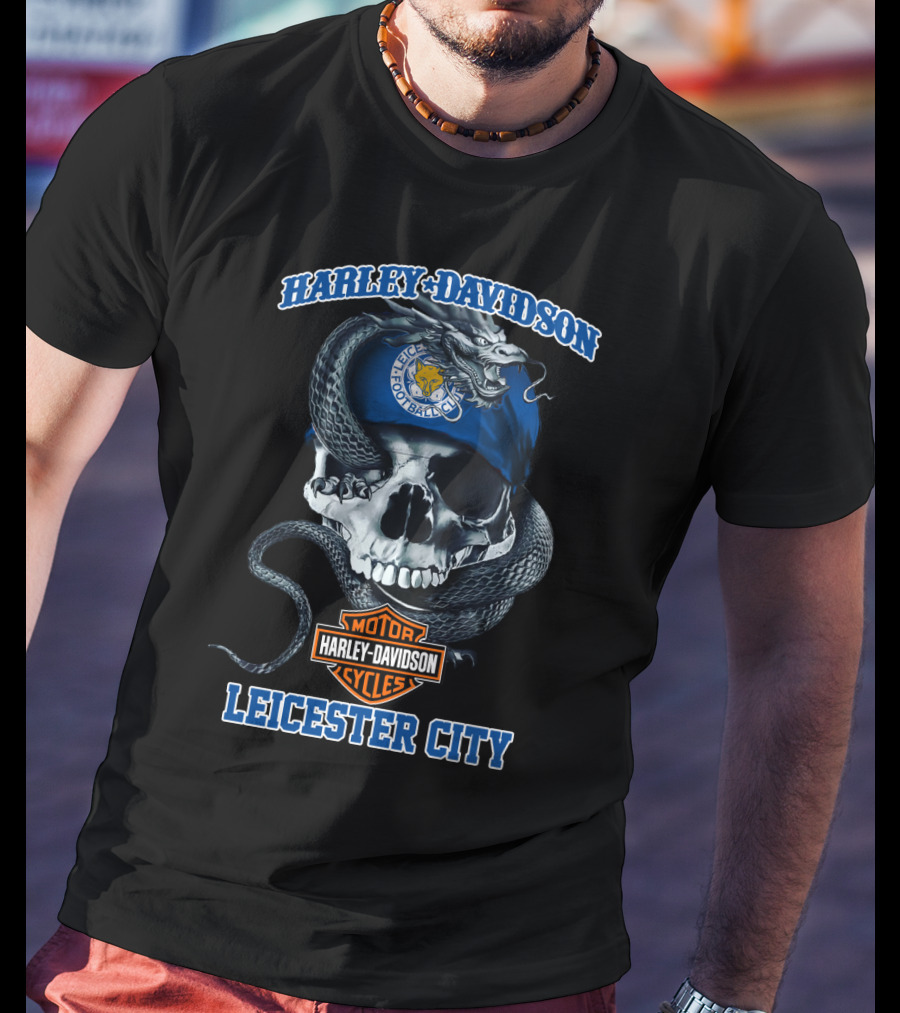 Harley Davidson Motor Cycles Leicester City Football Club Skull Snake T-Shirt