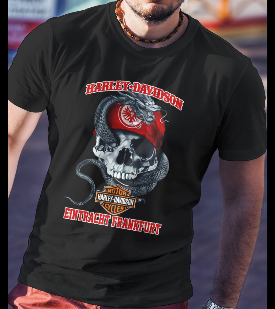 Harley Davidson Eintracht Frankfurt Skull Dragon Motor Cycles T-Shirt