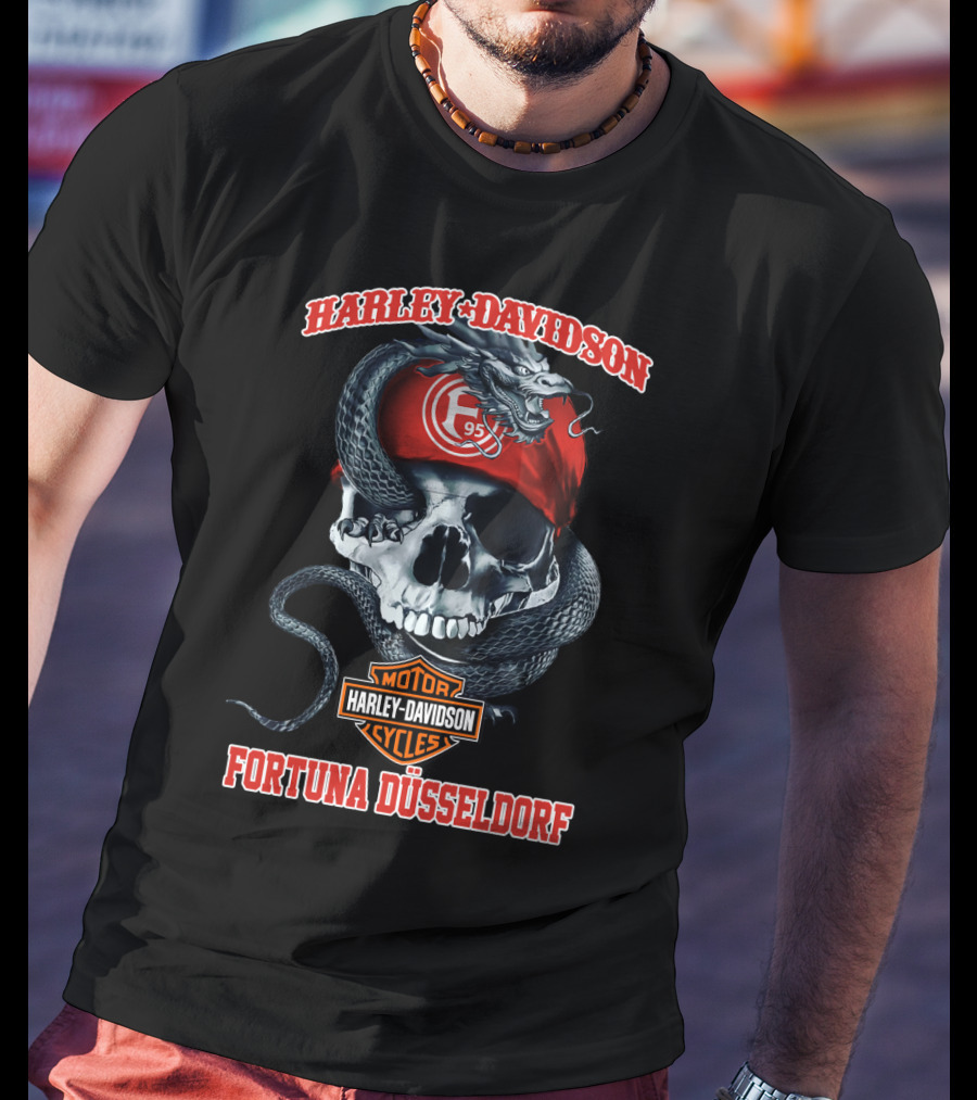 Harley Davidson Motor Cycles Fortuna Düsseldorf F95 Skull And Snake T-Shirt