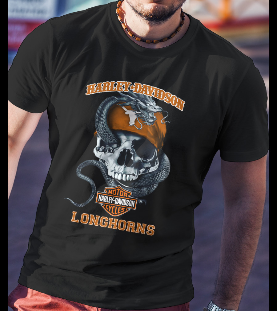Harley Davidson Motorcycle Longhorns Skull And Snake T-Shirt