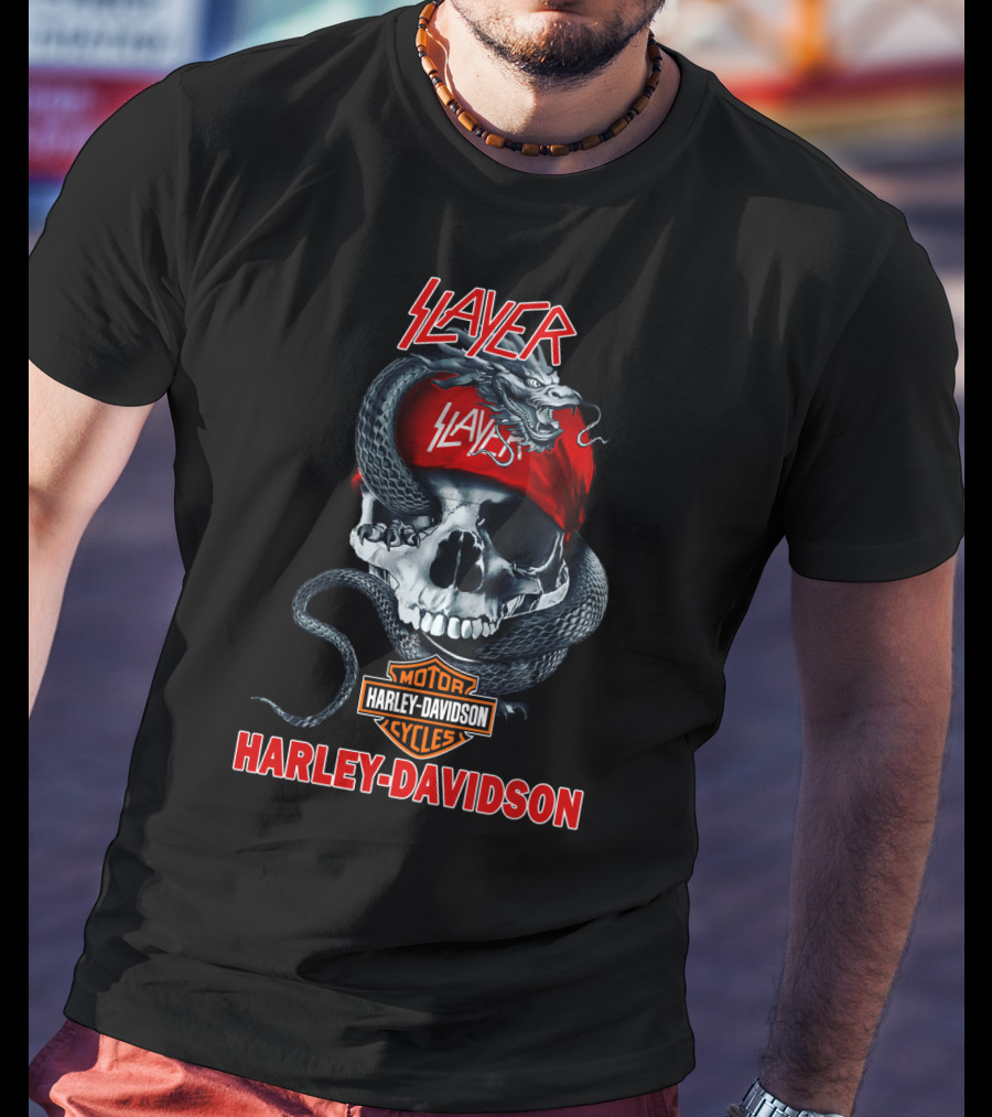 Slayer Harley Davidson Skull And Snake T-Shirt