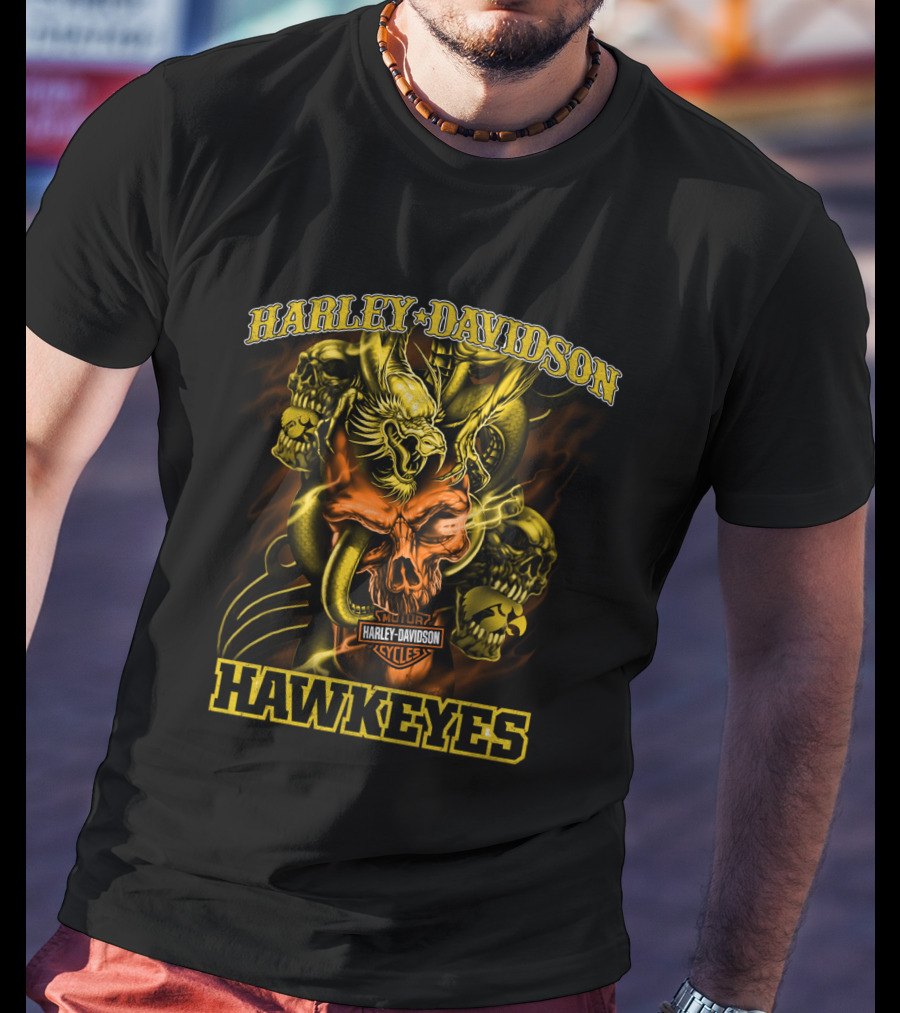 Harley Davidson Hawkeyes Skulls And Eagles T-Shirt