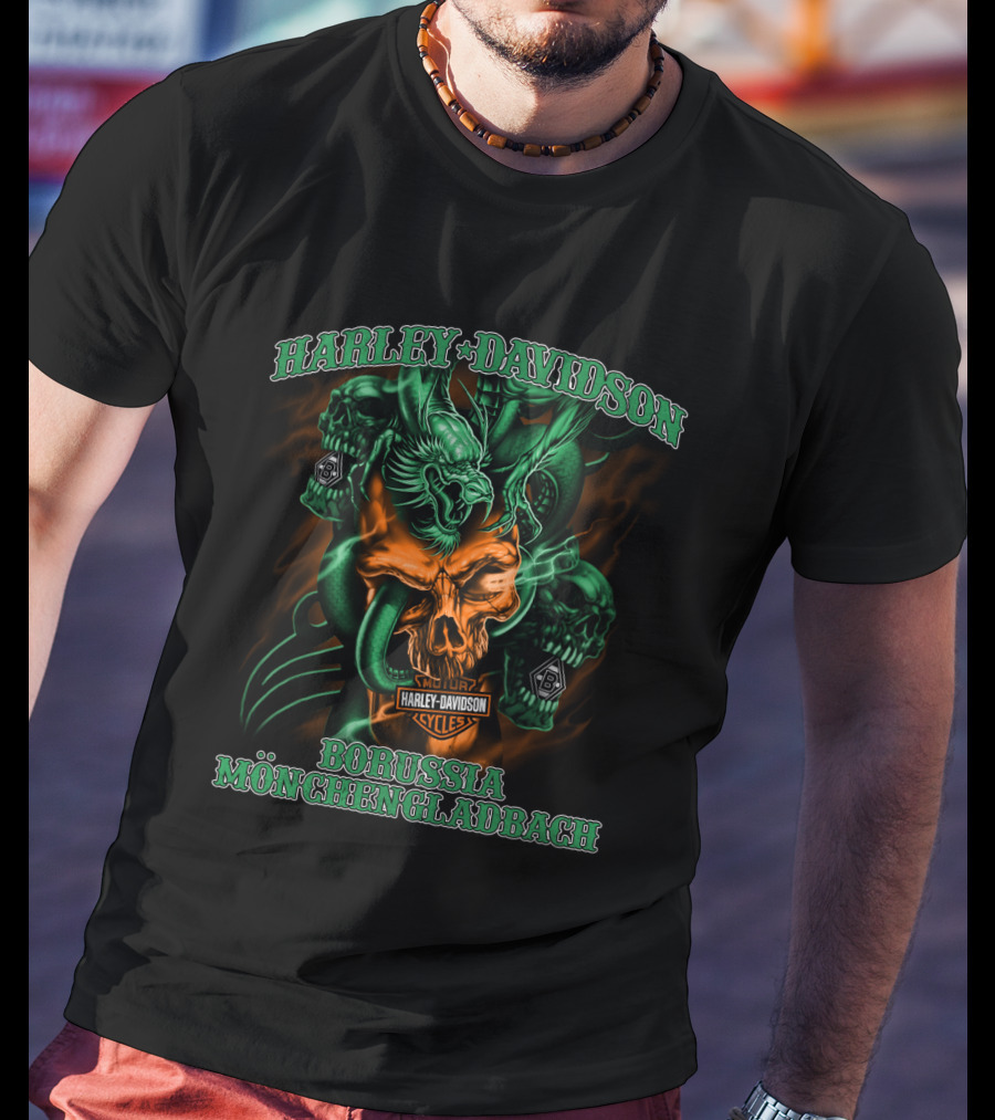 Harley Davidson Borussia Mönchengladbach Cycles Skull Dragon T-Shirt