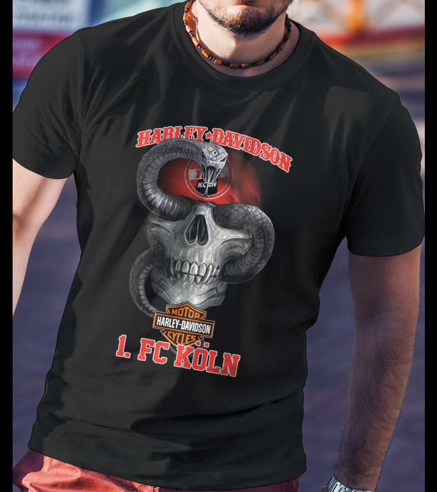 Harley Davidson Motor Cycles 1. Fc Köln Skull Serpent T-Shirt