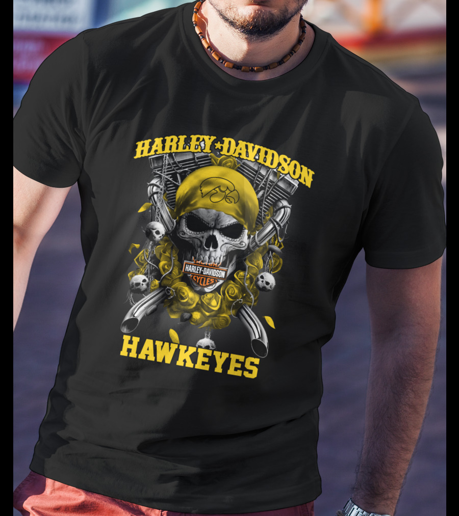 Harley Davidson Hawkeyes Skull Motorcycle Cycles T-Shirt