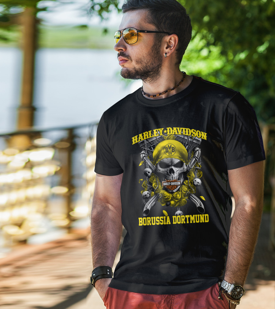 Harley Davidson Bvb 09 Borussia Dortmund Cycles Skull T-Shirt