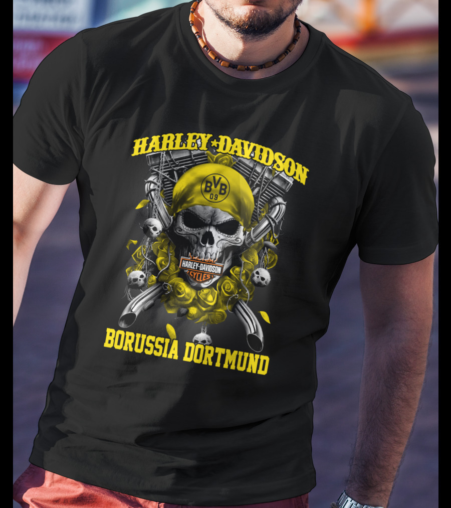 Harley Davidson Bvb 09 Borussia Dortmund Cycles Skull T-Shirt