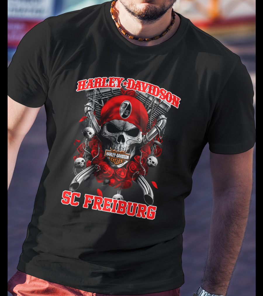 Harley Davidson Sc Freiburg Skull Cycles Red Bandana T-Shirt
