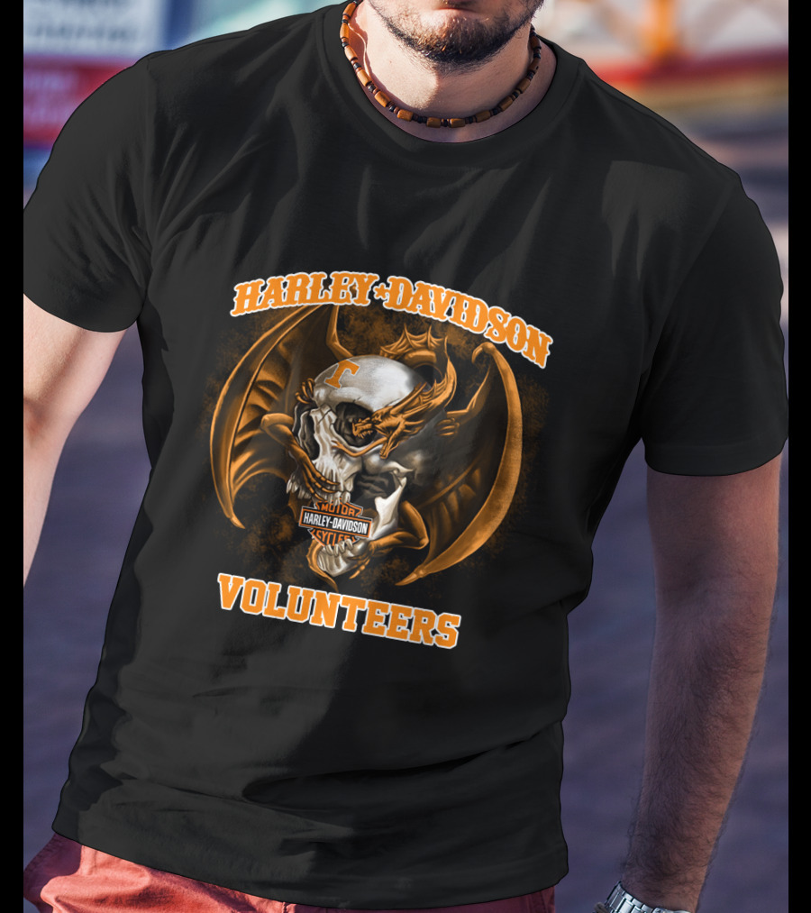 Harley Davidson Tennessee Volunteers Skull And Dragon T-Shirt