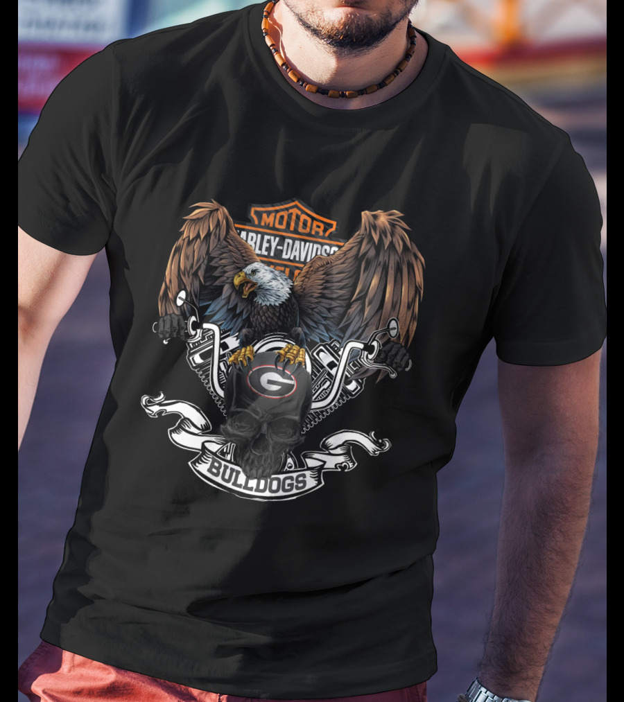 Hd Ncaa Georgia Bulldogs Harley Davidson Eagle Skull T-Shirt