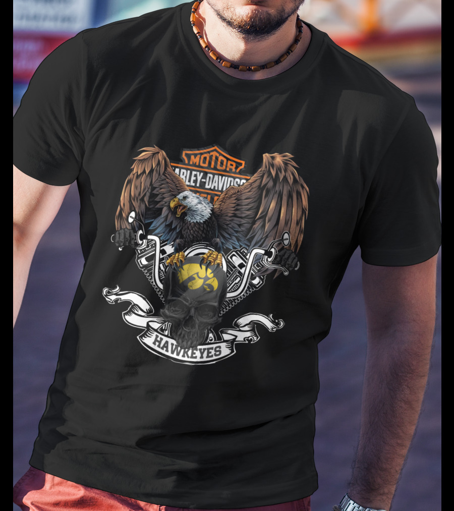 Hd Iowa Hawkeyes Harley Davidson Eagle Skull T-Shirt