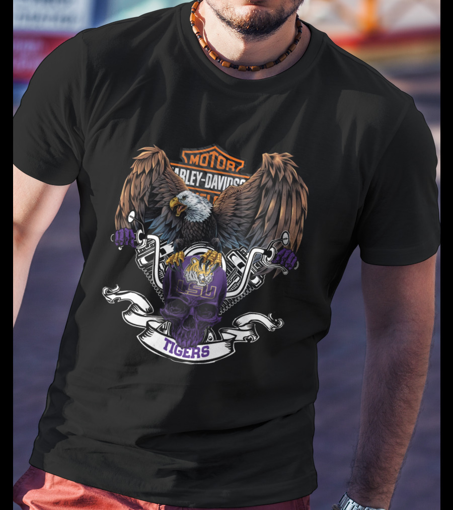Harley Davidson Ncaa Lsu Tigers Eagle And Skull T-Shirt