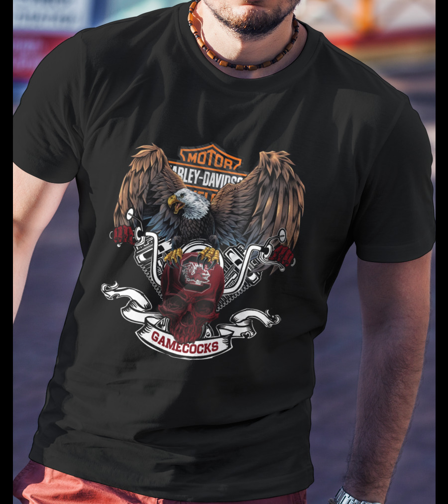 Harley Davidson Motorcycles Bald Eagle And Skull South Carolina Gamecocks T-Shirt