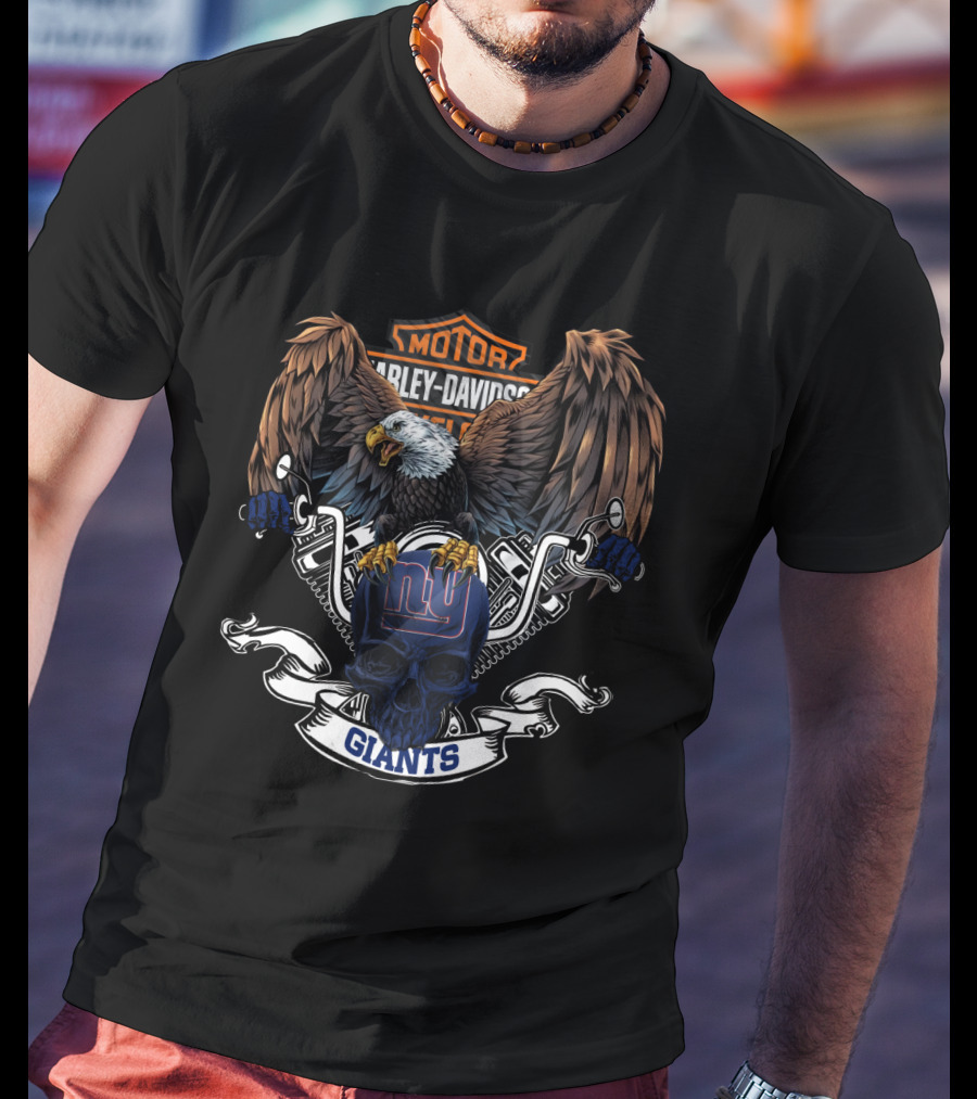 Motor Harley Davidson Cycles Nfl New York Giants Eagle Skull T-Shirt