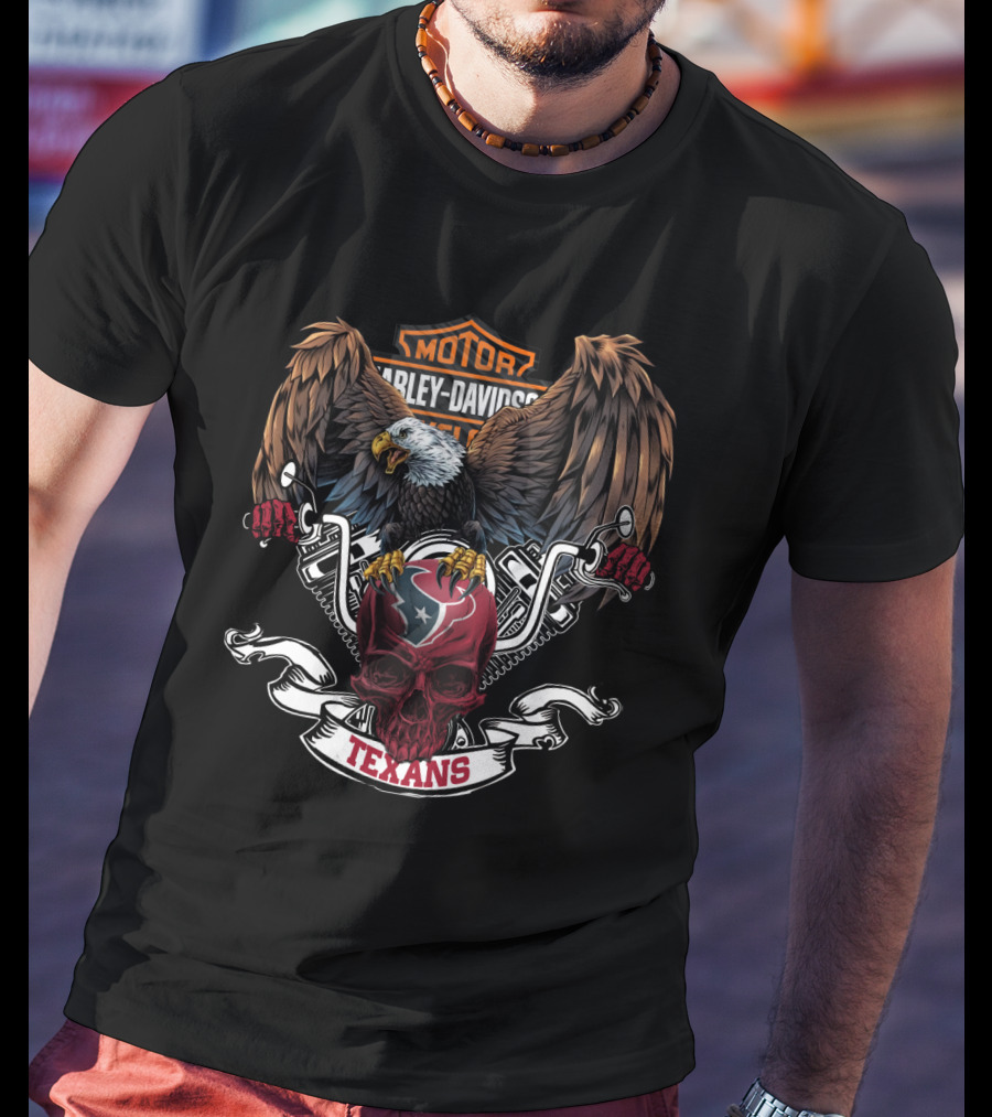 Motor Harley Davidson Cycles Eagle Skull Texans Nfl Houston T-Shirt