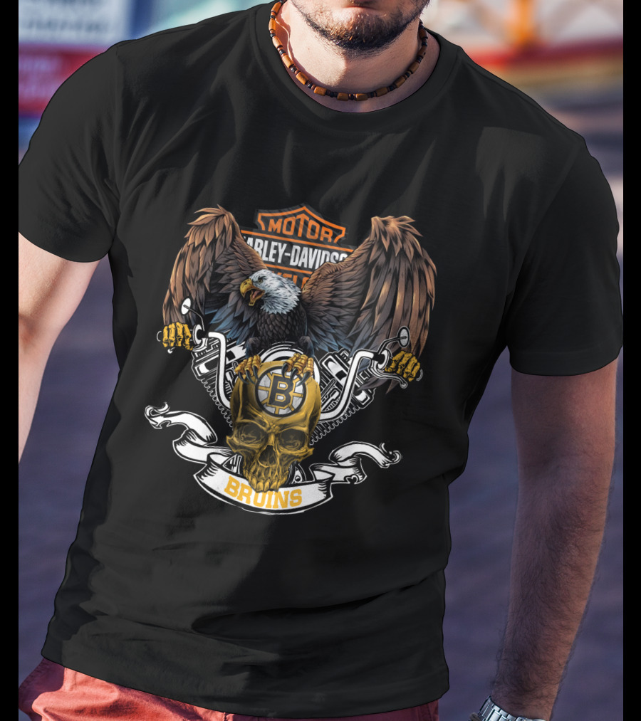 Harley Davidson Motorcycles Boston Bruins Eagle Skull Nhl T-Shirt