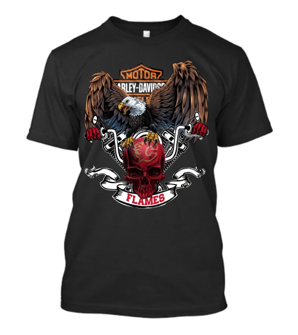 Motor Harley Davidson Cycles Nhl Calgary Flames Bald Eagle Red Skull T-Shirt