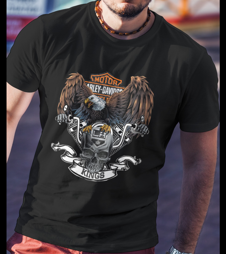 Harley Davidson Los Angeles Kings Eagle Skull Motorcycles Nhl T-Shirt