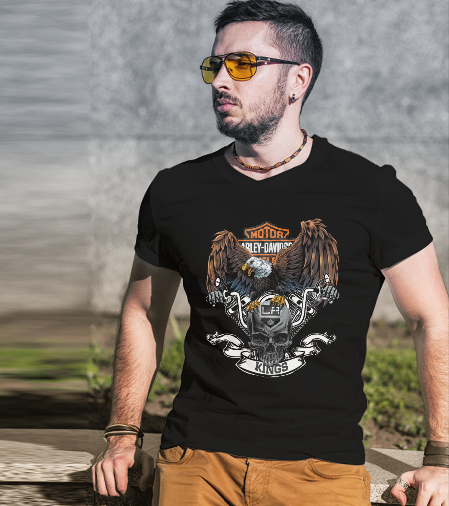 Harley Davidson Los Angeles Kings Eagle Skull Motorcycles Nhl T-Shirt