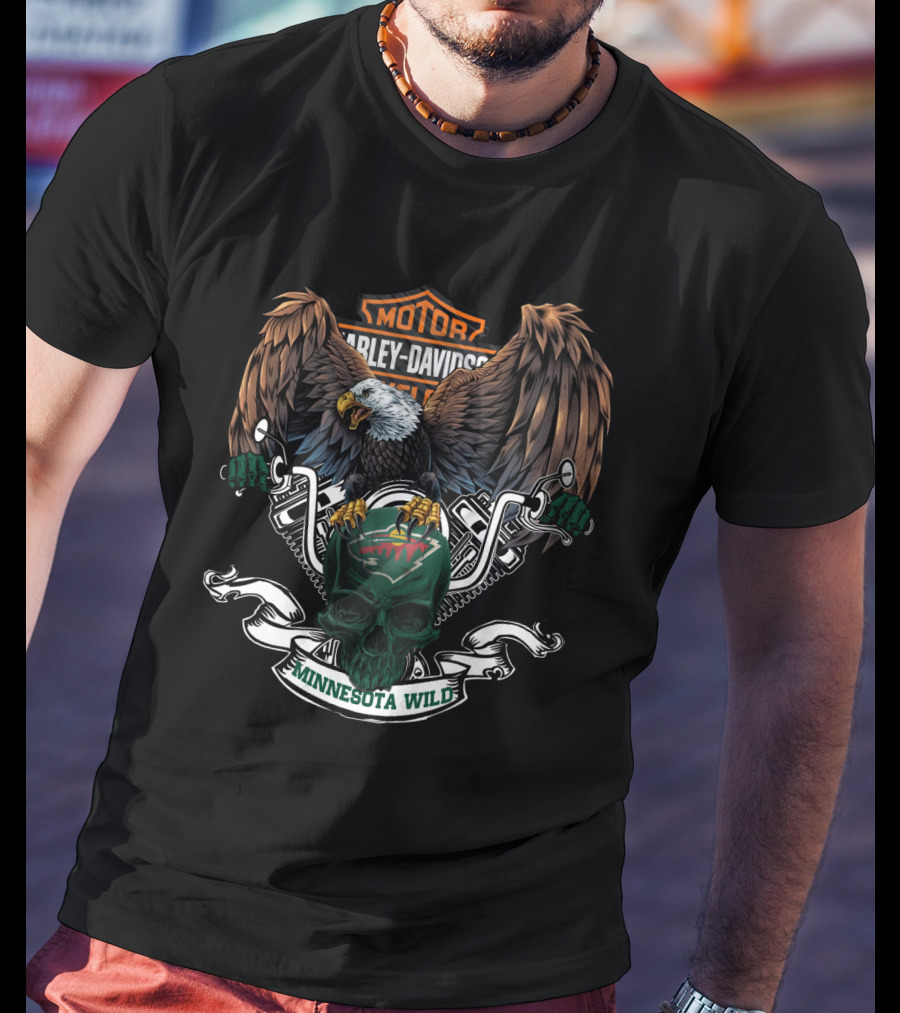 Motor Harley Davidson Cycles Eagle Skull Minnesota Wild T-Shirt