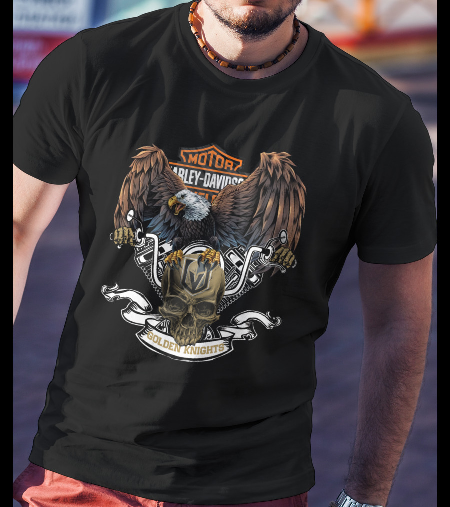 Harley Davidson Eagle Skull Vegas Golden Knights Nfl T-Shirt