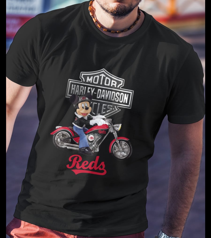 Mickey Mouse Harley Davidson Motorcycles Reds Mlb Cincinnati T-Shirt