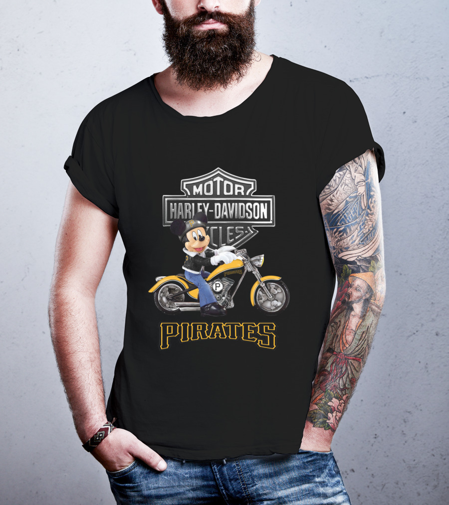 Motor Harley Davidson Cycles Mickey Mouse Pittsburgh Pirates T-Shirt