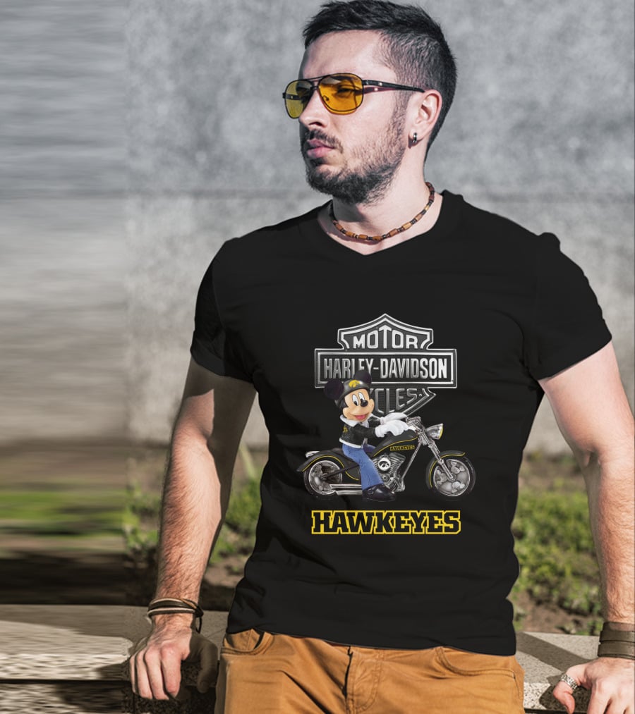 Mickey Mouse Harley Davidson Iowa Hawkeyes Motorcycle T-Shirt