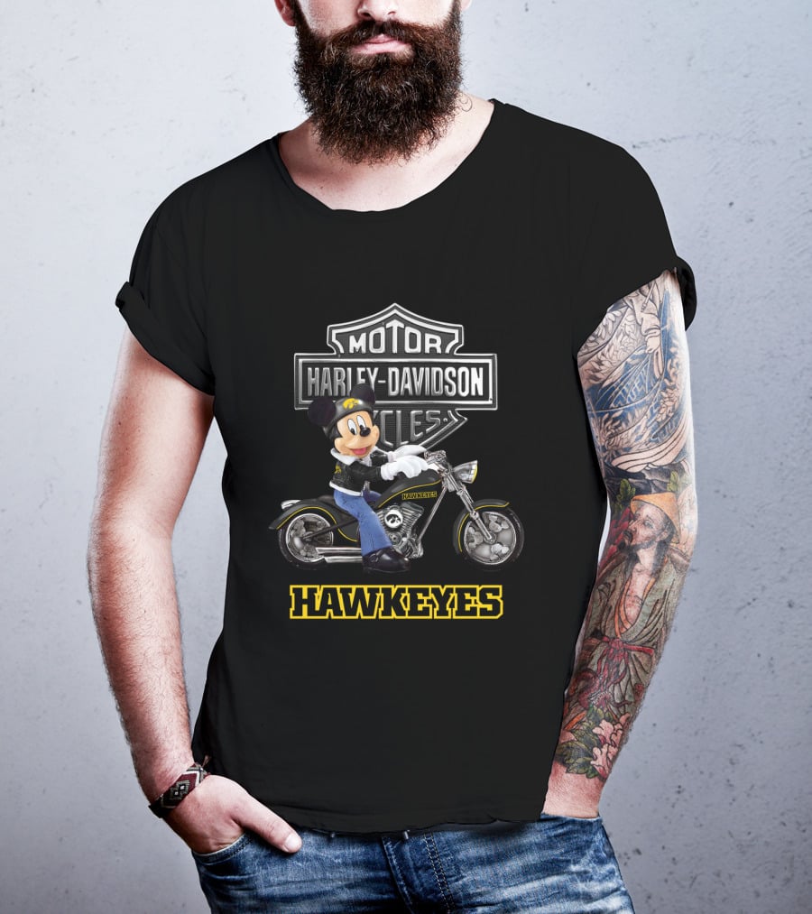 Mickey Mouse Harley Davidson Iowa Hawkeyes Motorcycle T-Shirt