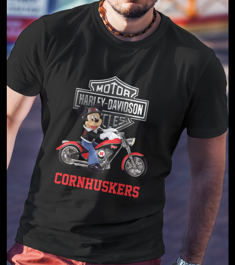 Harley Davidson Motorcycles Nebraska Cornhuskers Mickey Mouse T-Shirt