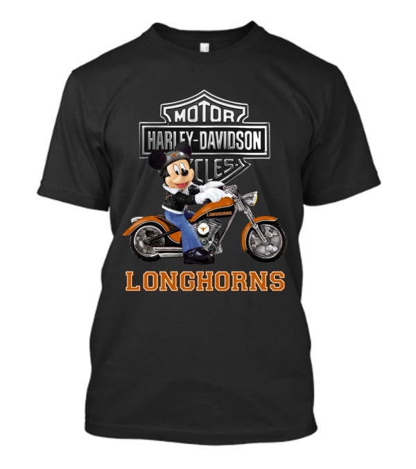 Harley Davidson Motorcycles Longhorns Mickey Mouse Texas T-Shirt