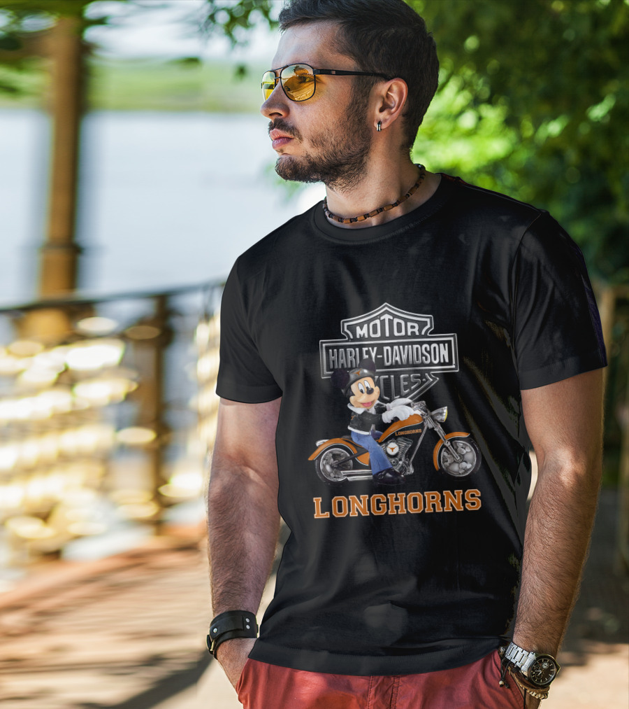Harley Davidson Motorcycles Longhorns Mickey Mouse Texas T-Shirt