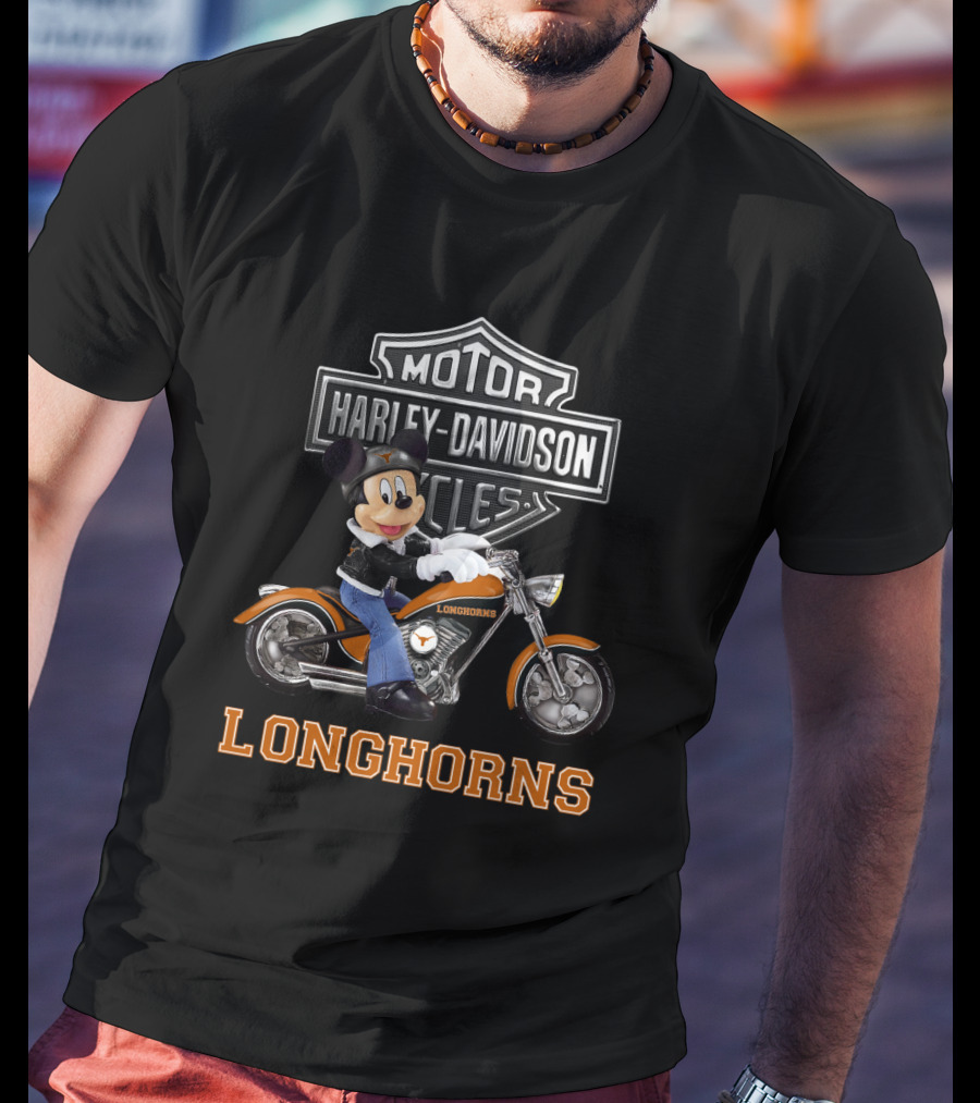 Harley Davidson Motorcycles Longhorns Mickey Mouse Texas T-Shirt