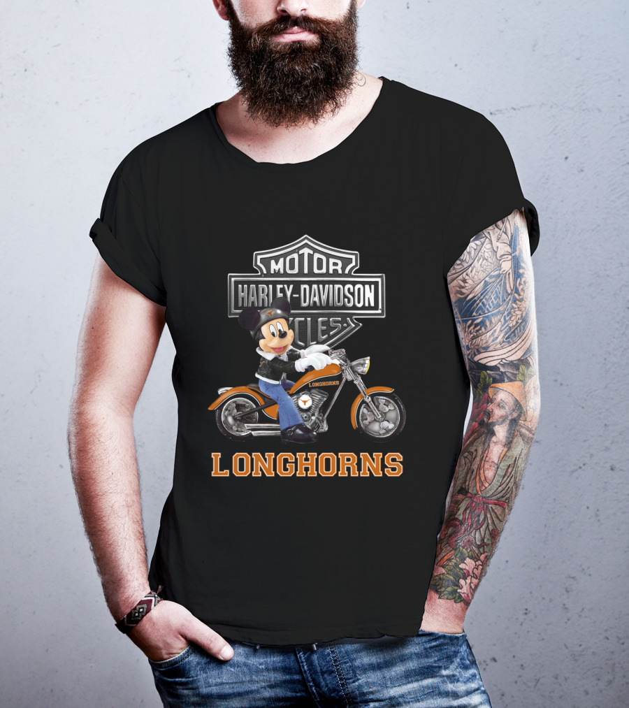 Harley Davidson Motorcycles Longhorns Mickey Mouse Texas T-Shirt