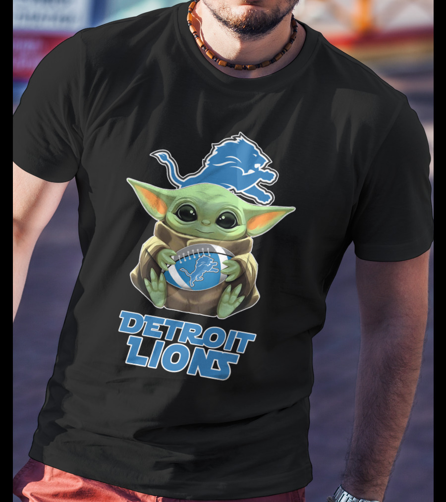 Detroit Lions Baby Yoda Football T-Shirt