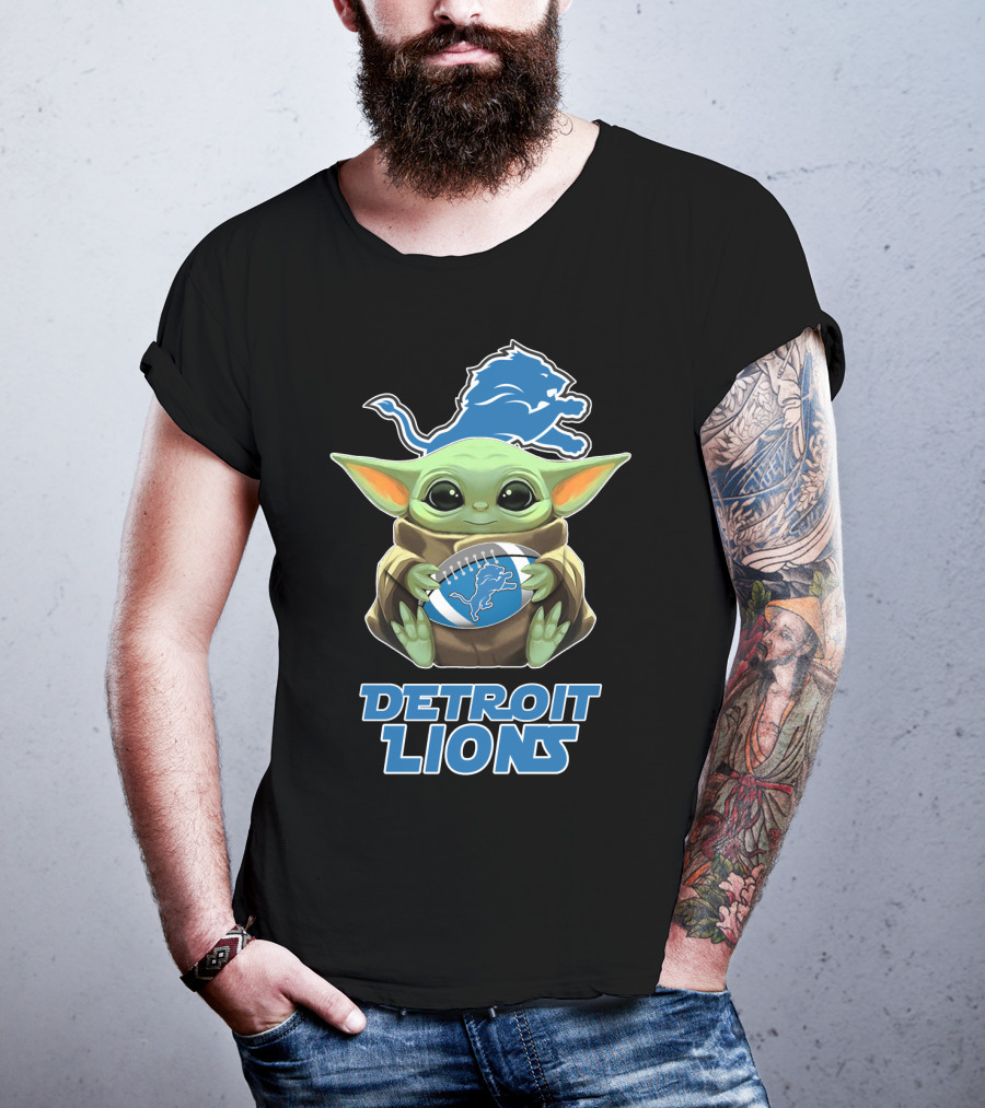 Detroit Lions Baby Yoda Football T-Shirt