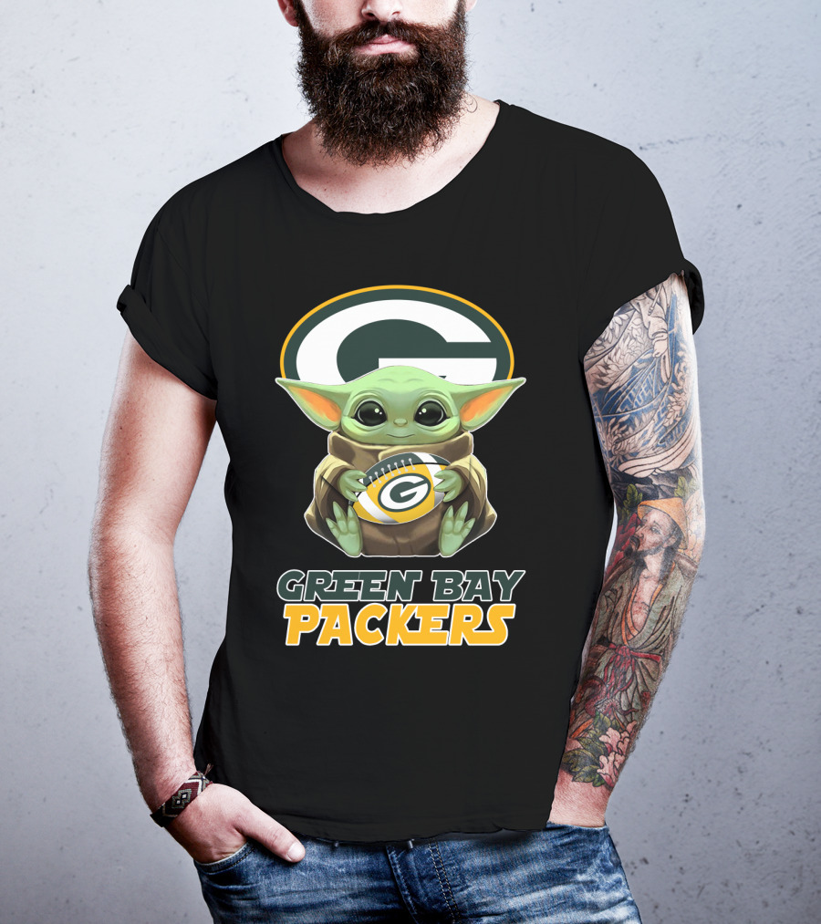 Green Bay Packers Baby Yoda Holding Football T-Shirt