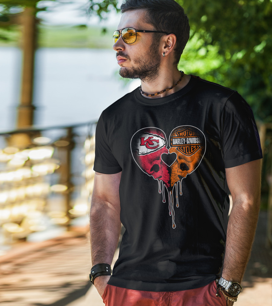 Kansas City Chiefs Harley Davidson Dripping Skull Heart T-Shirt