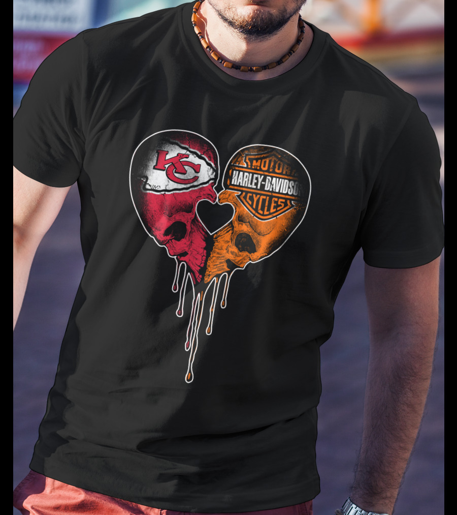 Kansas City Chiefs Harley Davidson Dripping Skull Heart T-Shirt