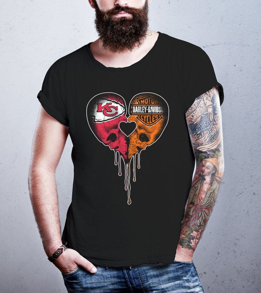 Kansas City Chiefs Harley Davidson Dripping Skull Heart T-Shirt