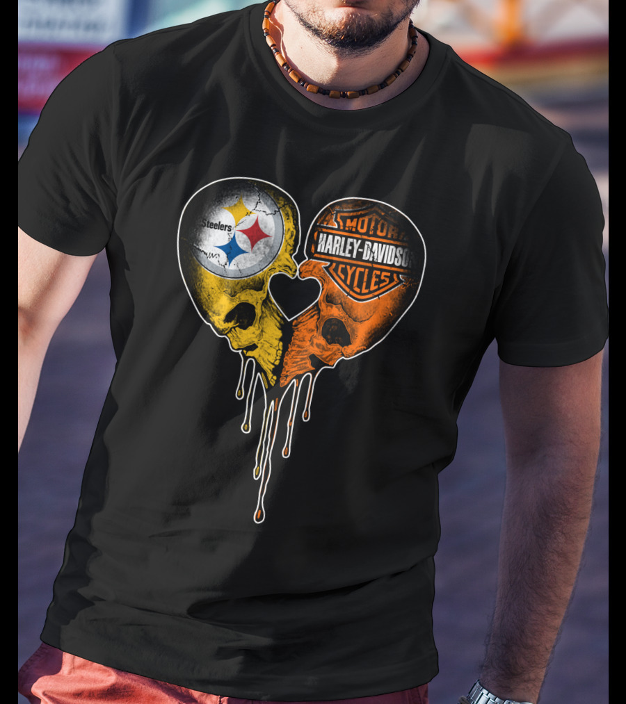 Steelers Harley Davidson Heart Skull Fusion T-Shirt