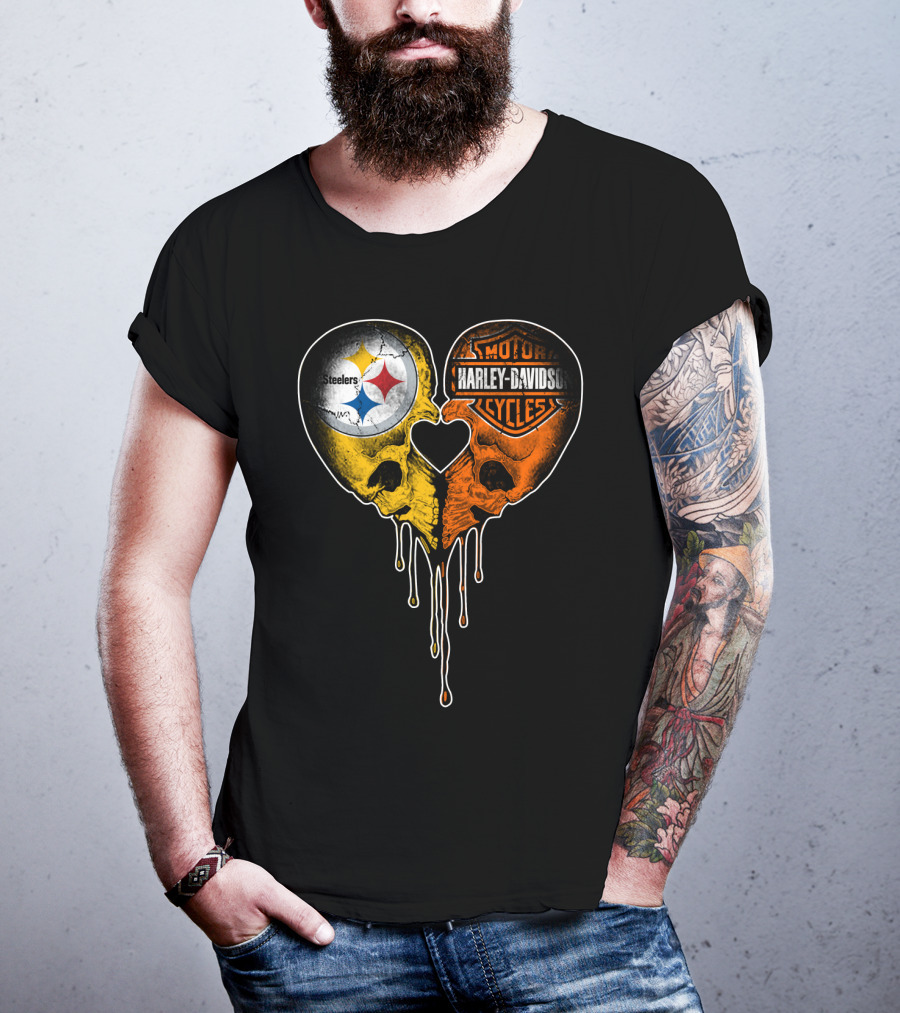 Steelers Harley Davidson Heart Skull Fusion T-Shirt