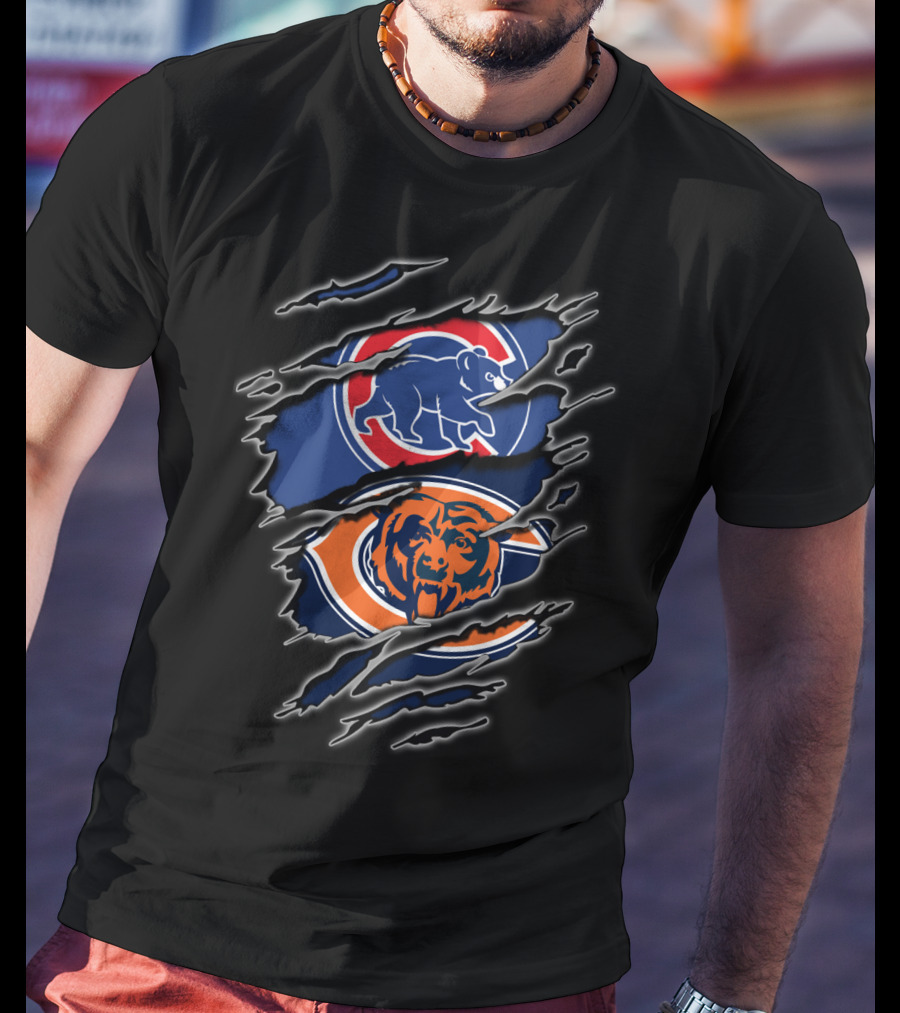 Chicago Bears And Cubs Fan Crossover Claw Marks T-Shirt
