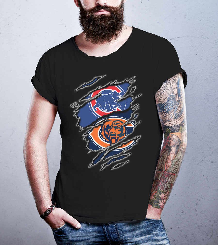 Chicago Bears And Cubs Fan Crossover Claw Marks T-Shirt