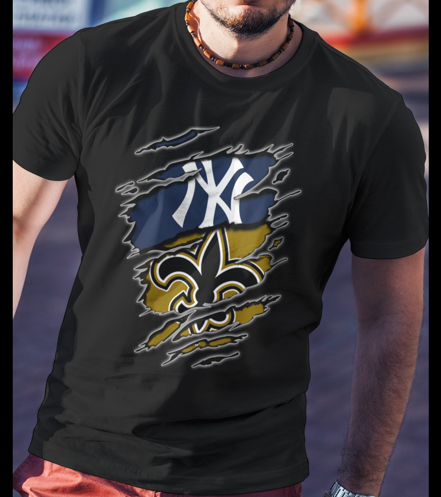 Yankees New York Saints New Orleans Fan Crossover T-Shirt