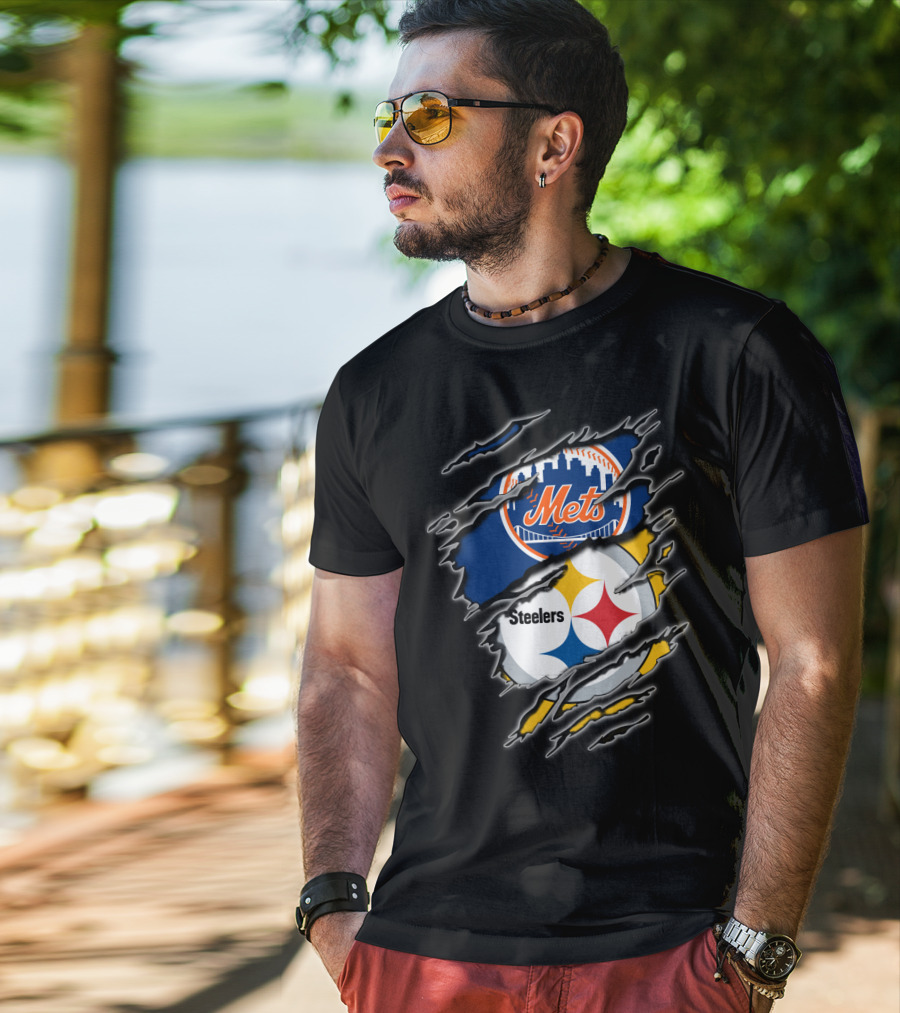 Mets Steelers Fan Crossover Logo T-Shirt