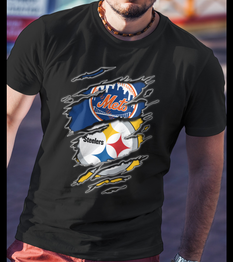 Mets Steelers Fan Crossover Logo T-Shirt