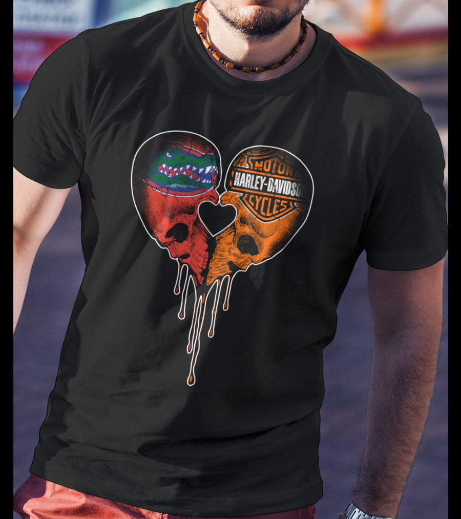 Florida Gators Harley Davidson Dripping Skull Heart T-Shirt